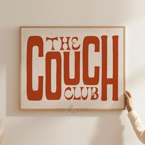 The Couch Club Print Above Couch Wall Art Eclectic Entryway Living Room Decor Trendy Cozy Apartment Over the Sofa Art Retro Mid Homebody Art - Etsy Goodwill House Decor, Big Art Above Couch, Wall Above Sofa Ideas, Behind Couch Wall Art, Cozy Living Room Art, Long Horizontal Wall Art Living Room, Minimal Wall Decor Living Room, Living Room Art Inspiration, Over Bed Painting