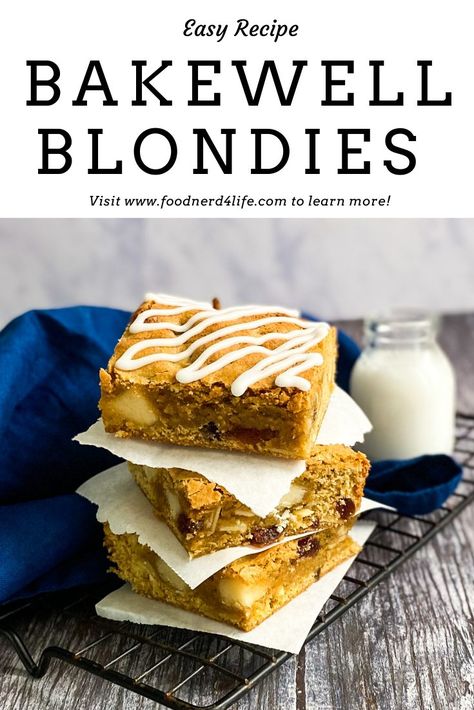 Bakewell Blondies Recipe Pin Bakewell Blondies, Party Cookies Recipe, Bakewell Tart Recipe, Almond Frangipane, Best Fudge Recipe, Blondie Recipe, Sweet Brunch, Yummy Pie Recipes, Chocolate Bark Recipe