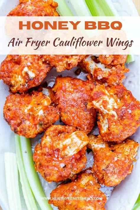 Honey Bbq Cauliflower Wings, Honey Bbq Cauliflower Wings Air Fryer, Califlour Wings Recipes, Bbq Califlower Recipes Air Fryer, Allergen Free Dinner, Califlower Recipes Air Fryer Wings, Airfryer Cauliflower Wings, Air Fried Cauliflower Wings, Fried Califlour Wings