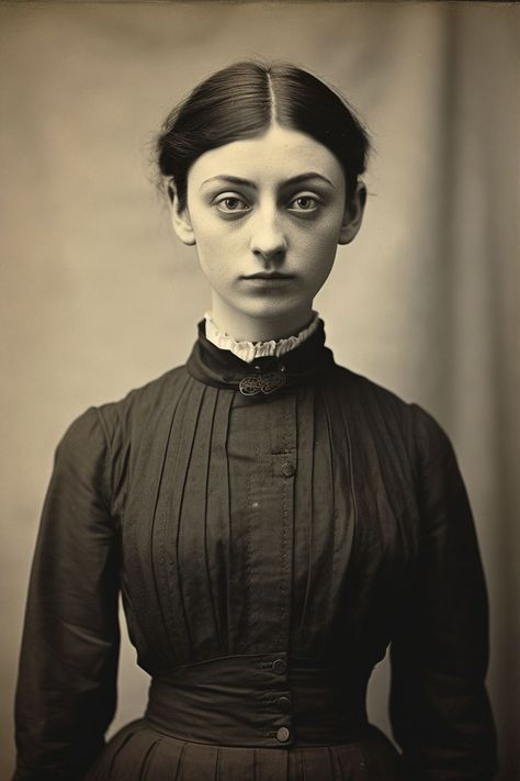 Victorian Portraits Woman Painting, 1800s Gothic Fashion, People With Big Eyes, 1800s Photos, 1920s Character, Vintage Portrait Photography, 1800s Portraits, Victorian Horror, Vintage Portraits Photography