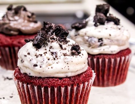 Red Velvet Cup Cakes With Oreo Cream Cheese Frosting - Best Red Velvet Cupcakes, Oreo Cream Cheese Frosting, Oreo Cream Cheese, Red Velvet Oreo, Cream Cheese Cupcakes, Oreo Cream, Red Velvet Cake Recipe, Cake Frosting Recipe, Oreo Cupcakes