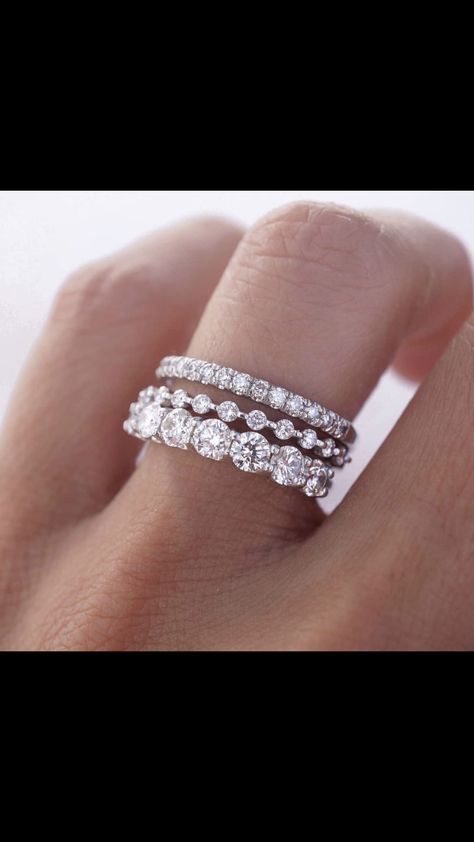 Stacked Anniversary Bands For Her, Eternity Bands Stacked, Stacked Bands Wedding, Anniversary Bands For Her Diamond Stacking Rings, Stacked Anniversary Bands, 10 Year Anniversary Jewelry, Stacking Diamond Bands, Diamond Band Stacked Rings, 10 Year Anniversary Ring Stack