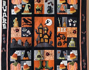 Halloween Quilt Patterns, Halloween Blocks, Halloween Applique, Halloween Quilt, Christmas Quilt Patterns, Heirloom Quilt, Halloween Blanket, Holiday Quilts, Fall Quilts