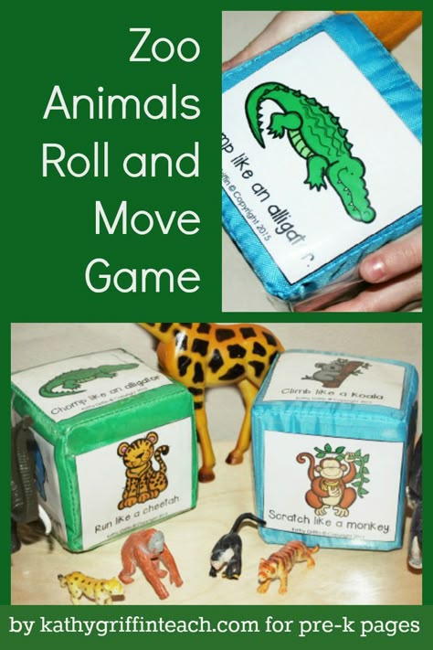 Zoo Animals Roll and Move Game for learning and fun in Preschool and Kindergarten! Roll And Move Game, Zoo Lessons, Zoo Animal Activities, Zoo Animals Preschool, Preschool Zoo Theme, Preschool Jungle, Zoo Preschool, Zoo Crafts, Zoo Activities