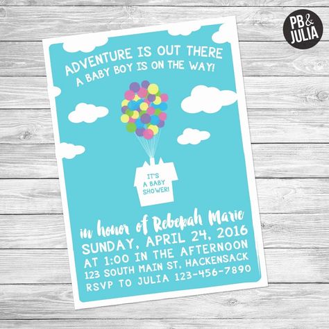 Up Baby Shower Theme, Up Baby Shower, Mickey Mouse Birthday Invitations, Baby Boy Themes, Disney Theme Party, Disney Baby Shower, Disney Up, Disney Invitations, Printable Baby Shower Invitations