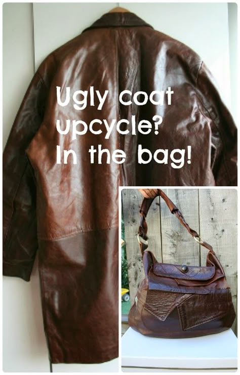 Repurpose: Leather Coat Bag Deconstructed Fashion, Sac Diy, Leather Ideas, Pot Cover, Leather Diy Crafts, Sewing Purses, Handmade Notebook, Mk Bags, Diy Purse