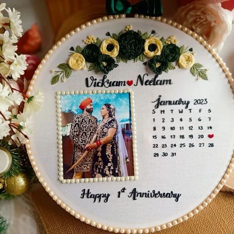 Customized photo embroidery anniversary handmade hoop 💖✨ Dm us for details and order 🎁 . . #anniversary #handembroidery #embroideryhoopart #lovehoops Hoop Art For Anniversary, Embroidery Hoop Art Anniversary, Embroidery Anniversary, Couple Embroidery Design Hoop, Marriage Date Embroidery Hoop, Wedding Embroidery Hoop Couple, Photo Embroidery, Embroidery Hoop Art Diy, Basic Hand Embroidery Stitches