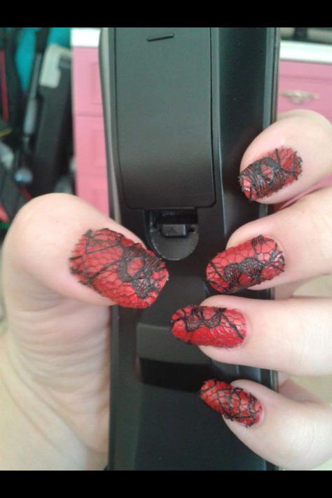 Red and black lace nails - https://m.facebook.com/profile.php?id=366747970154616 Red Lace Nails, Black Lace Nails, Nails With Red, Lace Nails, Nail Stuff, Red Lace, Red And Black, Nails Inspiration, Black Lace