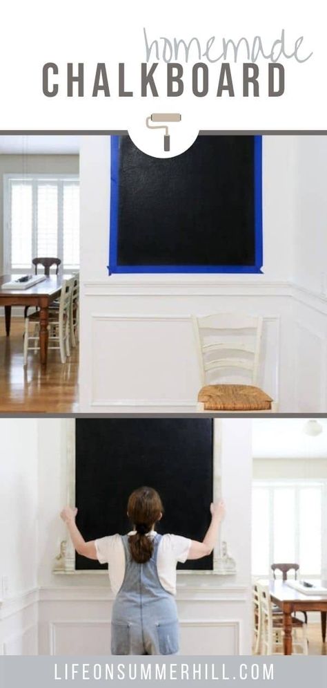 Here is a great tutorial with a step by step guide to make your own DIY homemade chalkboard. We have included a list of supplies to help keep this DIY cheap, easy, and more importantly fun! Chalkboard Wall Diy, Homemade Chalkboard, Chalkboard Projects, Make A Chalkboard, Whimsical Bedroom, Farmhouse Architecture, Valentine Messages, Interactive Walls, Easy Diy Decor