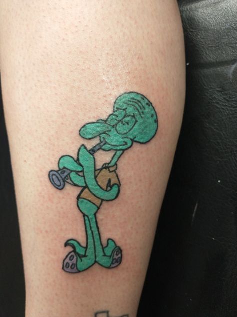 Clarinet Tattoo, Squidward Tattoo, Squidward Clarinet, Tattoos For Siblings, Matching Tattoos For Siblings, Ink Therapy, Leg Tattoo, Sleeve Tattoos For Women, Matching Tattoos