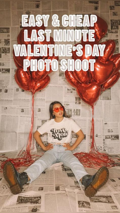 Fun Easy Photoshoot Ideas, Valentine Days Photoshoot, Anti Valentines Photoshoot Ideas, Valentines Day Decorations Photoshoot, Valentine Day Picture Ideas, Newspaper Valentines Backdrop, Valentine’s Day Diy Photoshoot, Valentine’s Day Backdrop Photoshoot, Valentines Picture Backdrops