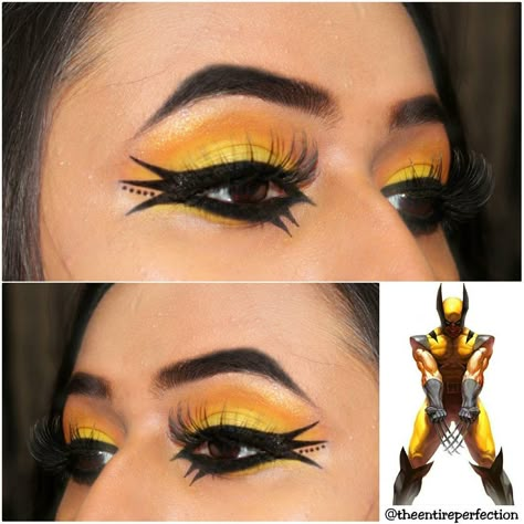 Wolverine Inspired Makeup Wolverine Eye Makeup, Wolverine Inspired Makeup, Deadpool Eye Makeup, Deadpool Makeup Looks, Wolverine Makeup Female, Deadpool And Wolverine Makeup, Deadpool Makeup Eye, Deadpool Inspired Makeup, Fem Wolverine