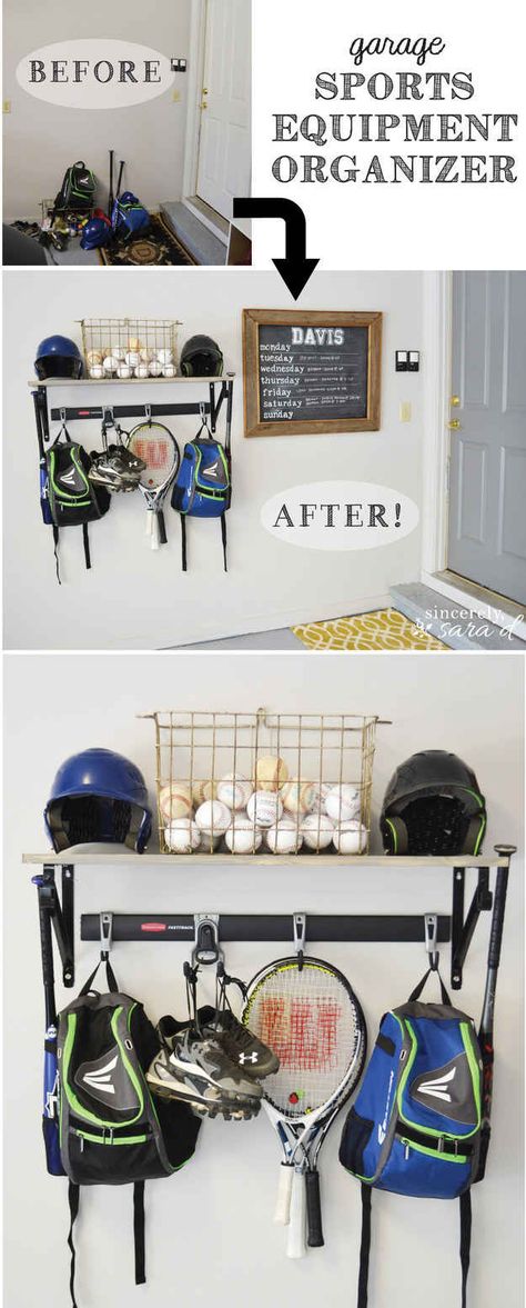 For spring sports and spring cleaning, HEX Performance is a game changer. Wash all the kids' gear with HEX, and then store it cleverly with these organizational tips. Sports equipment organizer - 37 Insanely Clever Organization Tips To Make Your Family's Lives Easier Sports Schedule, Garage Organization Shelves, Sports Equipment Organization, Office Desk Organization, Home Gym Organization, Sports Equipment Storage, Gym Organizer, Sports Storage, Room Storage Diy