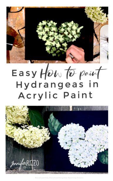 Paint Hydrangeas, Floral Painted Furniture, Hydrangeas Art, Floral Paintings Acrylic, Hydrangea Painting, Fall Pumpkin Crafts, Painting Flowers Tutorial, Acrylic Tutorials, Dried Hydrangeas