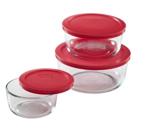 Highlights: Size : Assorted Number of Pieces : 6 pc. Shape : Round Dishwasher safe Material : Glass Lid Color : Red Lid Included Microwave safe Plastic lids are BPA free Plastic lids are top-rack dishwasher safe, refrigerator and microwave safe Pyrex glass is dishwasher, refrigerator, microwave and pre-heated oven safe Pyrex Containers, Pyrex Storage, Pyrex Glassware, Ideal Kitchen, Maximize Storage, Food Storage Container Set, Conventional Oven, Food Storage Container, Round Storage