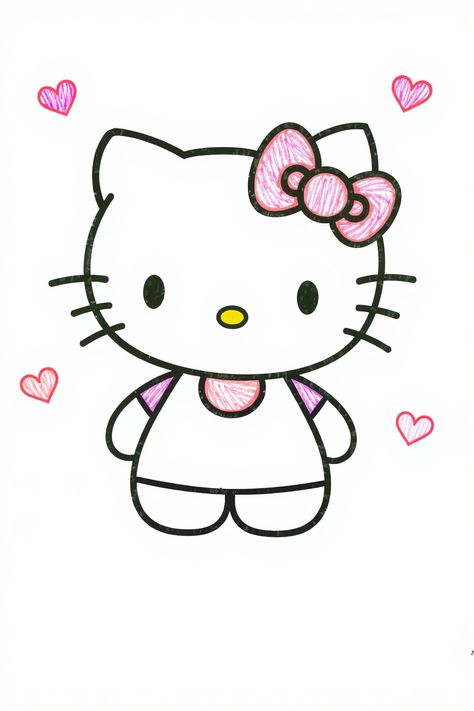 Check Out This Hello Kitty Colorful Doodle Drawing & 12+ Other Hello Kitty Drawing Ideas! #drawing #drawinginspiration Pink Hello Kitty Drawing, Cute Sketches Easy Doodles, Drawing Of Hello Kitty, Cute Outline Drawings, Cute Hello Kitty Drawing, Hello Kitty Doodle, Hello Kitty Drawing Ideas, Hello Kitty Draw, Draw Hello Kitty