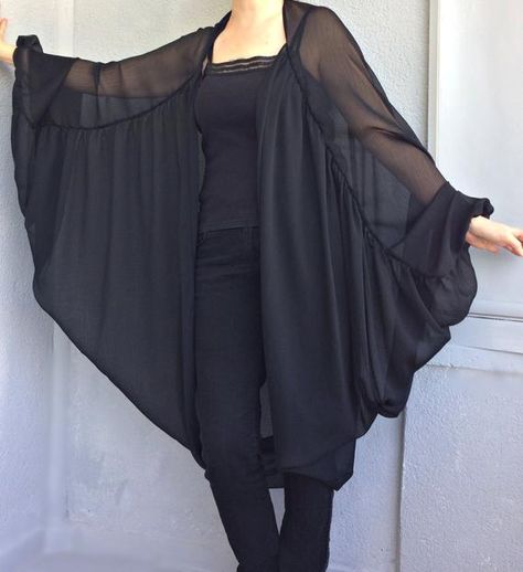 Tulle Kimono, Chiffon Kimono Jacket, Black Tulle Top, Loose Kimono, Style Oversize, Sheer Jacket, Sheer Kimono, Chiffon Kimono, Summer Kimono