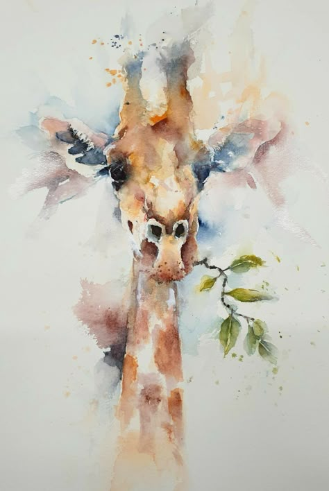 Watercolor Art Animals Beautiful, Loose Watercolor Paintings Animals, Abstract Watercolor Animals, Loose Watercolor Animals, Painting With Leaf, Colorful Giraffe Painting, Watercolor Animals Easy, Watercolor Art Animals, Watercolor Animal Paintings