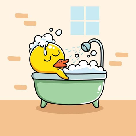 Yellow Duck in Bubble Bath Rubber Ducky In Bubble Bath Drawing, Bubble Bath Drawing, Duck Stuff, Ducky Duck, Kids Bathroom Wall Art, Garfield Cartoon, Duck Illustration, Dog Haircuts, Birthday Decorations Kids