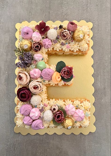 Letter E Cake, Letter Cake, Letter E, Floral Wreath, Birthday Party, Cake, Birthday, Frame, Floral