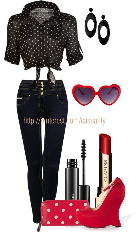 "Poka-Dot Retro" by casuality on Polyvore Grease Style, 60s Outfit, Mode Rockabilly, Rockabilly Mode, Rockabilly Party, Rockabilly Looks, Hipster Chic, Rockabilly Outfits, Rockabilly Style