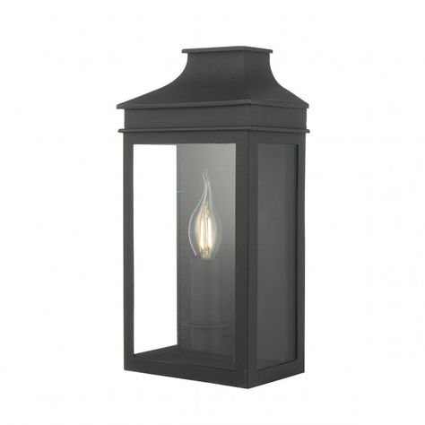 Size: Height 34cm .  Projection 11cm .  Width 16cm Wattage: 1 x 60w Candle Bulb max Socket: SES/E14 screw type Lantern Outdoor, Contemporary Wall Lights, Exterior Lights, Backyard Studio, Modern Properties, Lantern Wall, Dar Lighting, House Beautiful, Wall Lantern