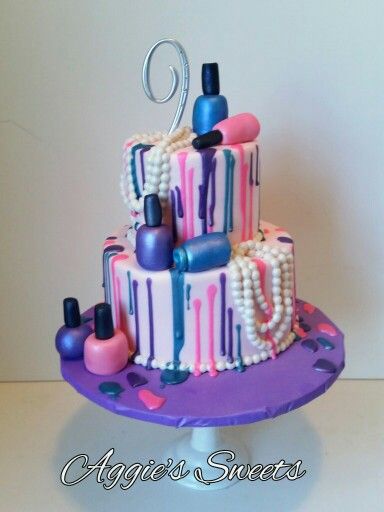 Nail polish and pearls birthday cake Nail Polish Birthday Cake, Birthday Cake For Girls 10 Years Old, Nail Polish Cake Ideas, Pearls Birthday Cake, Nail Polish Cake, Spa Cake, Baby Reveal Cakes, Teacher Cakes, Glamping Birthday