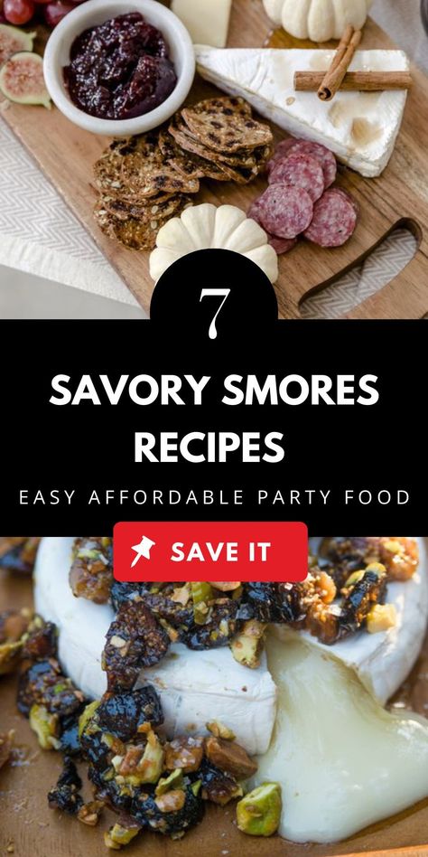 Discover these savory s'mores recipes, made with rich cheeses like brie and camembert, plus toppings like pistachios and herbs for a gourmet twist. Perfect for campfire cooking, fall snacks, or even your next s'mores bar setup. Save this pin for inspiration on turning classic s'mores into unique, savory treats! Fireside Savory S’mores, Smore Themed Party, S’more Recipe Ideas, Gourmet Smores Ideas, Savory Smores Ideas, Savory Smores Campfire, Savory Smores Board, Unique Smores Ideas, Savory Smores Cheese