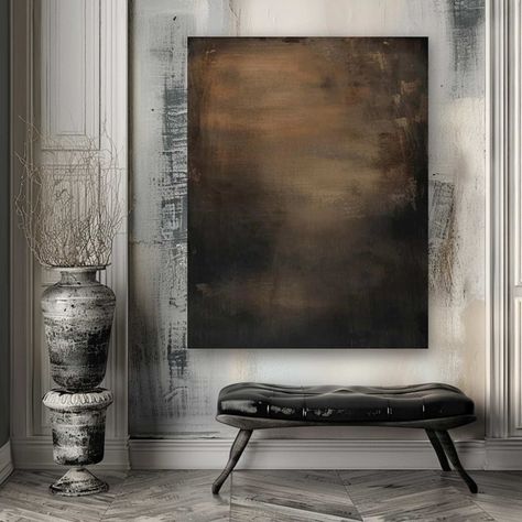 Brown Wabi-sabi Wall Art Black Brown Abstract Painting Medieval Black Brown Painting Black Minimalist Wall Decor Black Dark Brown Wall Art - Etsy Art For Dark Walls, Moody Canvas Paintings, Dark Wabi Sabi Interior, Dark And Moody Wall Art, Dark Moody Artwork, Old World Home Design, All Black Living Room Ideas, Gothic Minimalist Decor, Moody Foyer