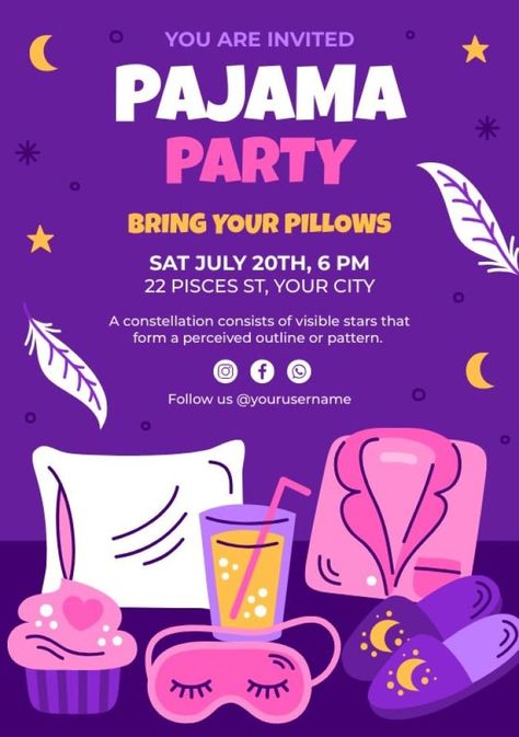 Hand-drawn Bring Your Pillows Pajama Party Invitation Slumber Party Invitations, Pyjamas Party, Pajamas Party, Pijama Party, Template Invitation, Backyard Birthday, Pj Party, Pajama Day, Party Invite Design