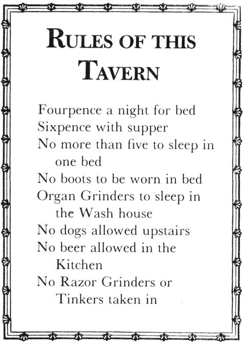 Rules of this Tavern Tavern Names, Tavern Aesthetic, Fantasy House Interior, Dnd Tavern, Tavern Ideas, Dnd Comics, Dnd Campaign Ideas, Monster Book, Restaurant Plan