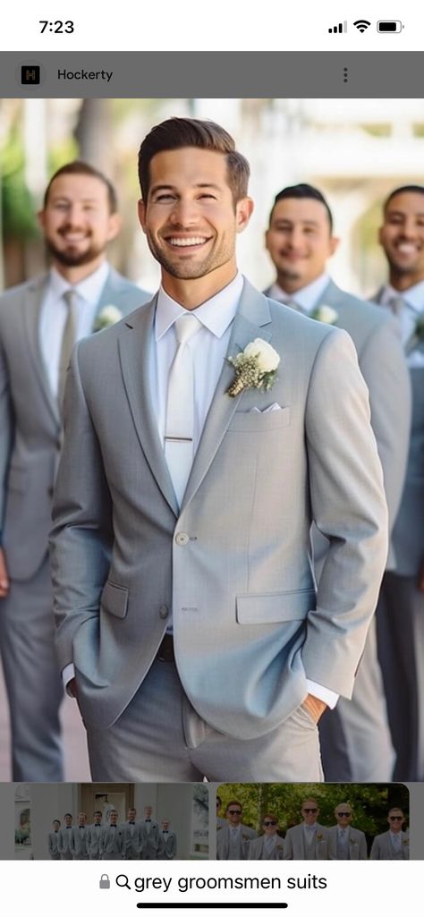 Wedding With Grey Suits, Grey Best Man Suit, Grey Groom Tuxedo, Grey Suit For Groomsmen, Grey Groom And Groomsmen Attire, Grey Blue Groomsmen Suits, Wedding Colors With Grey Suits, Groom In Grey Suit, Gray Groom Suit Wedding