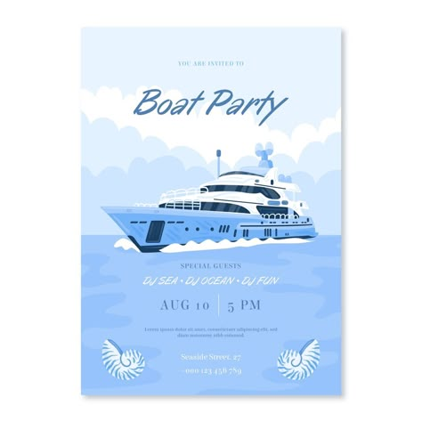 Boat Party Poster, Boat Party Invitations, 18th Party, Summer Night Party, Party Boat, Invitation Card Birthday, Boat Pics, Party Labels, Yacht Party