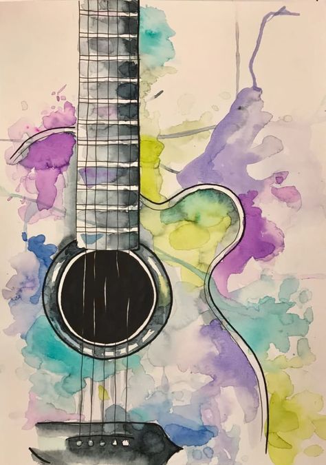 Music Art Drawing Creative Design Inspiration, Musical Instruments Drawing, Paint Patterns, Music Drawings, Props Art, Guitar Painting, Music Painting, Art And Craft Videos, Watercolor Pictures