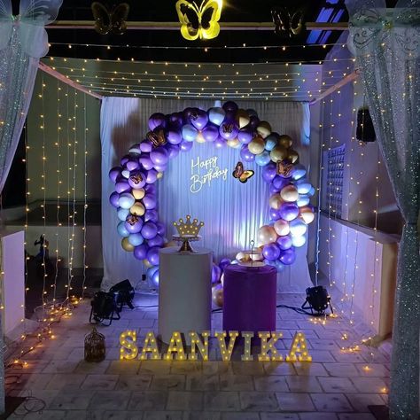 Hall Decor Ideas Party, Bday Stage Decoration Ideas, Terrace Bday Decoration, Balloon Stage Decorations, Terrace Decoration Ideas For Party, Terrace Birthday Decoration, Birthday Stage Decoration Ideas, Birthday Stage Decoration, Easy Birthday Party Decorations