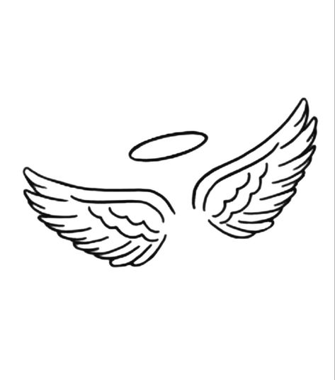 Small Angel Drawing, Angel Wings Simple Tattoo, Small Angel Tattoo Men, Small Wing Tattoo, Angel Outline Tattoo, Simple Tattoo Outlines, Simple Angel Wings, Small Wing Tattoos, Angel Wing Tattoos