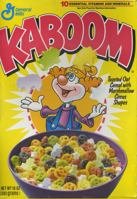 Kaboom ©1994 General Mills, Inc. Kaboom Cereal, Corn Cereal, Cereal Packaging, Kids Cereal, Best Cereal, Cereal Brands, Capn Crunch, Toasted Oats, Oat Cereal