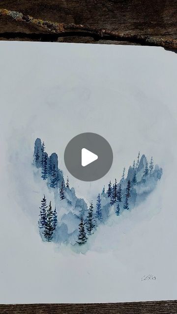 Watercolour Winter Landscape, Easy Watercolor Mountains, Watercolour Inspiration Landscape, Watercolor Tutorial Videos, Watercolor Winter Scenes, Watercolor Mountains Tutorial, Winter Watercolor Paintings, Christmas Watercolor Paintings, Watercolour Forest