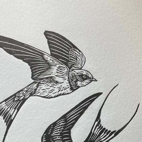 Emily Robertson - Lino Printmaking | Art | Illustration on Instagram: "Swallows ☀️

#lino #linocut #linogravure #linoprint #linocutprint #print #blockprint #printmaking #printmaker #artoftheday #printstagram #printstudio #maker #printspotters" Lino Cuts, Printmaking Art, Lino Cut, Black Oil, Swallows, Lino Print, Linocut Prints, Cut Design, Original Prints