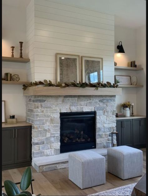 Floating Shelves By Fireplace, Built Ins Fireplace, Shelves Around Fireplace, Bookshelves Around Fireplace, Built In Around Fireplace, Floating Shelves Living Room, Built In Shelves Living Room, Living Room Built Ins, Fireplace Shelves