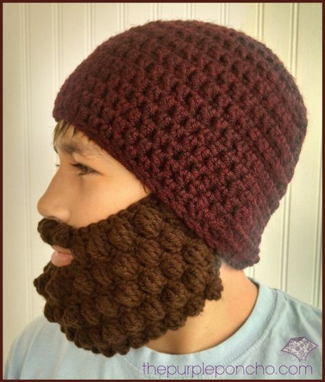 Crochet Bobble Beard Review - Free Pattern - The Purple Poncho Crochet Beard Hat Free Pattern, Crocheted Beard Pattern, Crochet Beard Hat, Crochet Viking Hat, Crochet Beard, Beard Beanie, Beard Hat, Crochet Bobble, Crochet Men