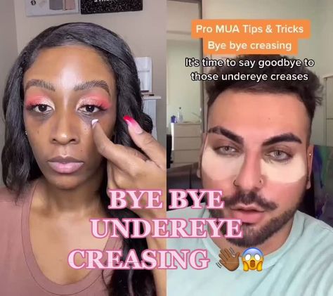 Undereye Makeup Tutorial, Undereye Creasing, Pink Undereye, Under Eye Creases, Under Eye Makeup, Concealer, Makeup Artist, Makeup Tips, Makeup Tutorial