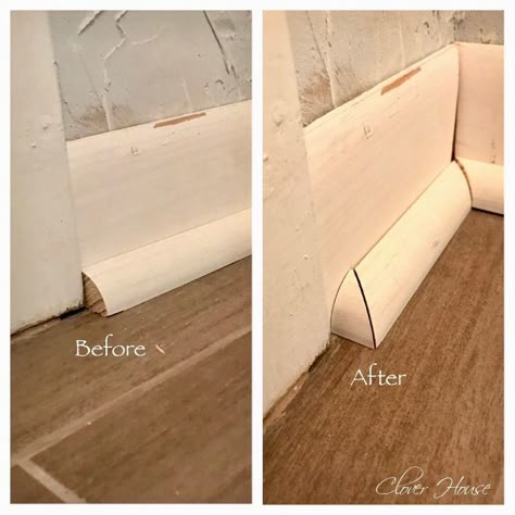 diy perfect baseboards Quarter Round Trim Baseboards Door, Add To Baseboard Trim, Quarter Round Door Frame, Trim With Quarter Round, Baseboard With Quarter Round, Diy Quarter Round Molding, Quarter Round Trim Ideas, Quarter Round Alternative, Quarter Round Trim Baseboards