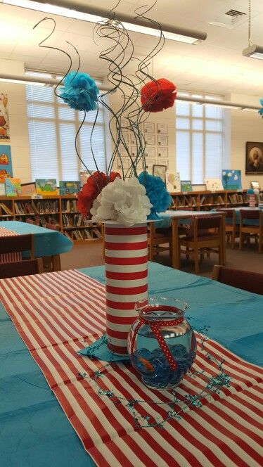 2016 Teacher Appreciation Luncheon Centerpiece More Dr Seuss Baby Shower Ideas, Dr Seuss Baby Shower Decorations, Dr Seuss Decorations, Dr Suess Baby, Doctor Suess Birthday, Dr Seuss Party Ideas, Dr Seuss Birthday Party, Seuss Crafts, Dr. Seuss