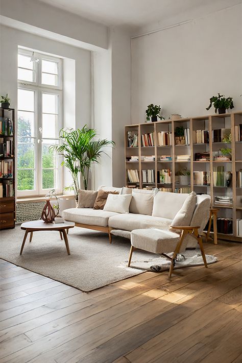 Living Room White Walls Wooden Floor, Living Room Wooden Floor, Soft Neutral Aesthetic, Neutral Aesthetic Home Decor, Neutral Aesthetic Home, White Sofa Set, Wooden Floors Living Room, White Walls Living Room, Male Living Space