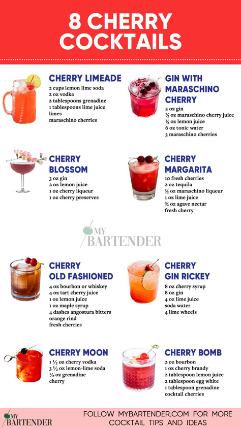 Cherry Cocktails Cherry Cocktails, Bartender Drinks Recipes, Cherry Drink, Bartender Drinks, Cocktail Drinks Alcoholic, Cherry Liqueur, Cherry Cocktail, Yummy Alcoholic Drinks, Sweet Cocktails