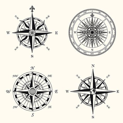 Sailing Tattoo, Portrait Tattoo Sleeve, Compass Rose Design, Compass Drawing, Compass Rose Tattoo, Compass Icon, Compass Logo, Map Icons, Hand Drawn Map