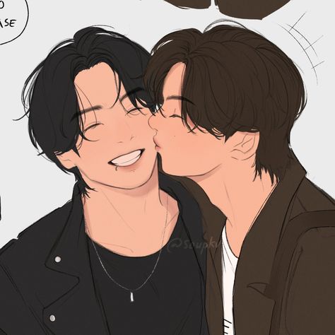 taekook Cheek Kiss Reference, Kissing Cheek Reference, Kiss Illustration, Kissing Drawing, Cheek Kiss, Anatomy Practice, Kiss Art, Taehyung Fanart, Drawing Studies