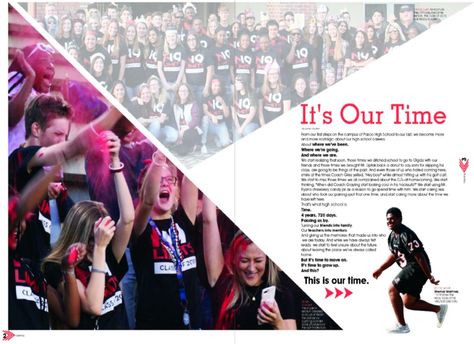 2019 Pasco High School Yearbook: It's Our Time Yearbook Opening Page, Yearbook Opening Page Ideas, Yearbook Dividers, Newsletter Design Layout, Yearbook Covers Design, Yearbook Inspiration, Newspaper Design Layout, Yearbook Template, Yearbook Spreads