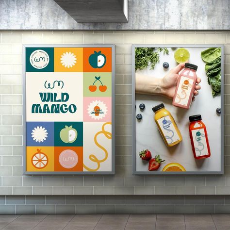 WILD MANGO 🥭 - Your go-to fresh juice bar serving up refreshing juices and smoothies. (Part 3/3) Brief presented by #briefhaus #bhwildmango #brandingdesign #brandingdesigner #juicebrand #juicebranding #brandidentity #branding Juice Bar Color Palette, Juice Store Design, Juice Bar Branding, Juice Branding Design, Smoothie Branding, Health Graphic Design, Smoothie Design, Healthy Branding, Smoothie Store